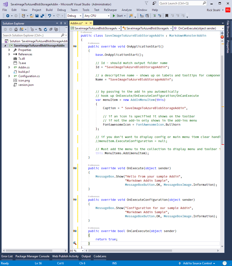 Markdown Monster addin loaded in Visual Studio
