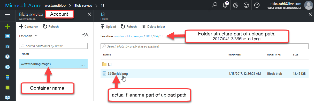 Blob Images after upload in Azure Portal